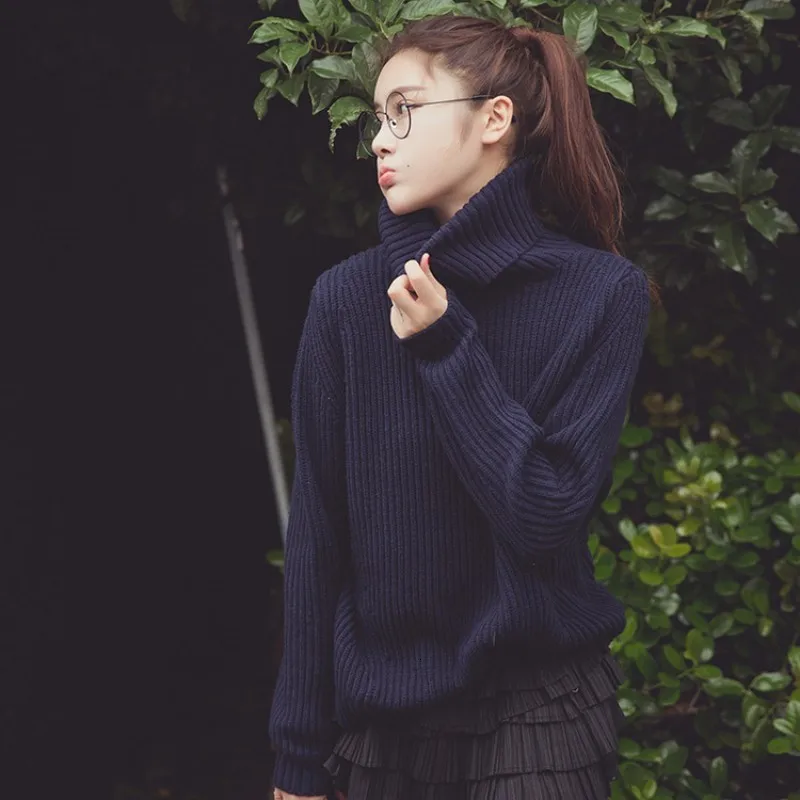 Модная Повседневная Женская водолазка корейский Свободный пуловер с длинными