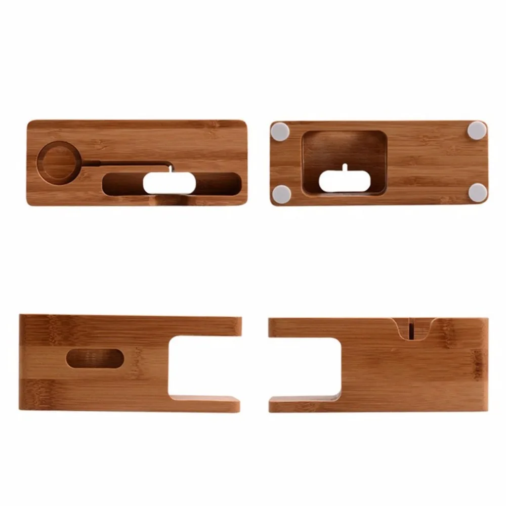

2 in 1 Bamboo Wood Desktop Stand for iPhone iPad Tablet Phone Stand Holder Charger Charging Dock Station for Apple Watch
