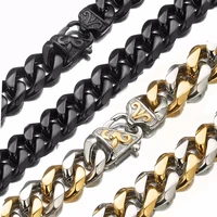 punk boy men top quality silver color gold color black color stainless steel curb cuban link chain necklace choker 15mm 7 40inch