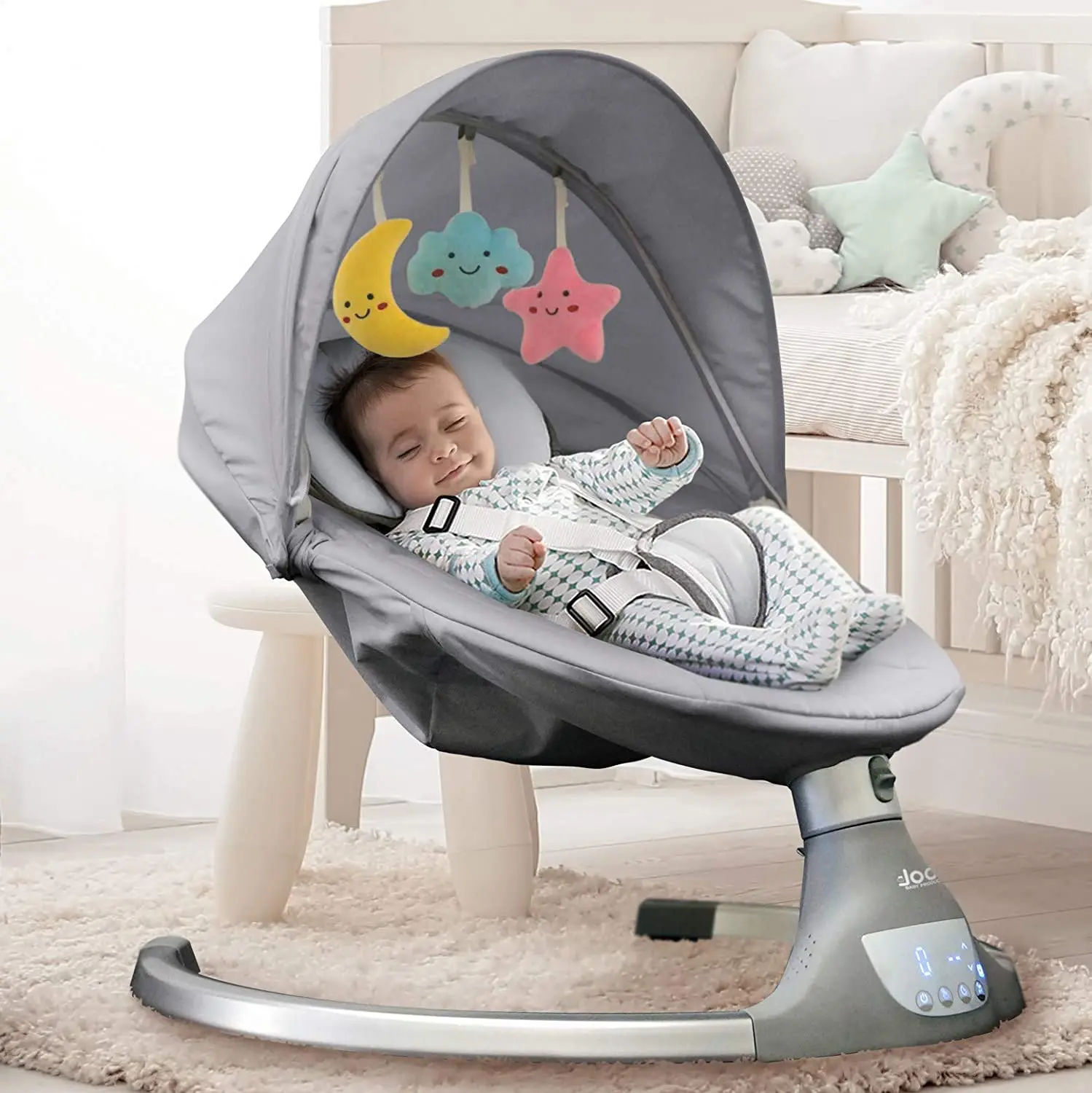 

Nova Baby Swing for Infants - Motorized Portable Swing, Bluetooth Music Speaker with 10 Preset Lullabies, Remote Control, Gray