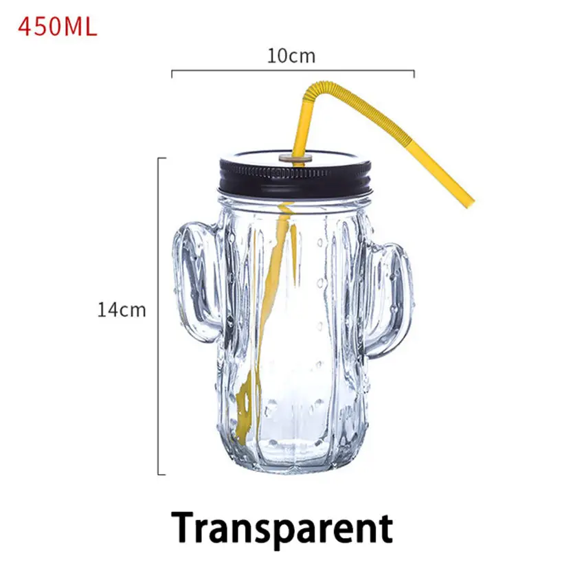 Стеклянная чашка с КАКТУСОМ однослойная для сока молока и завтрака фруктового