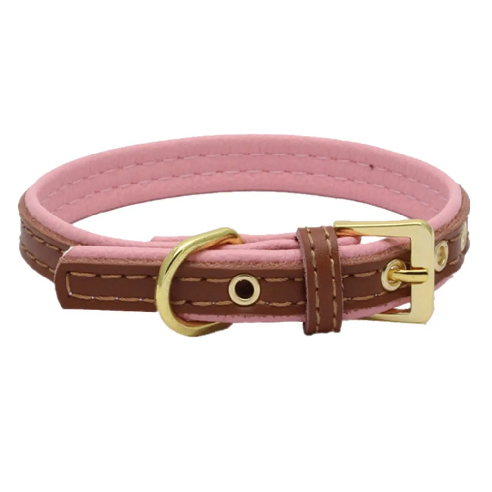 Ошейник для щенков Регулируемая пряжка из воловьей кожи розового цвета на шею