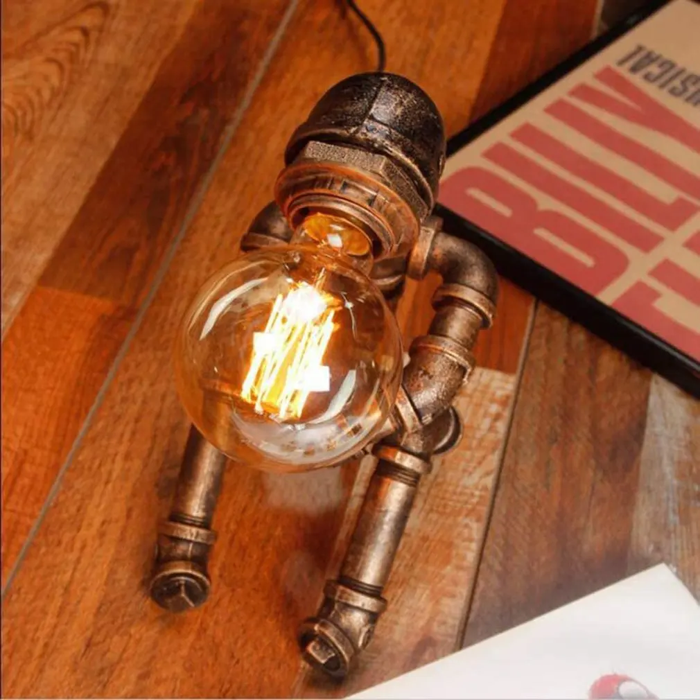 

Vintage Table Lamps Retro Water Pipe Robot Desk Lamp Home Deco Industrial Lamp Beside Bedroom Lamp Study Decoration Led Beds