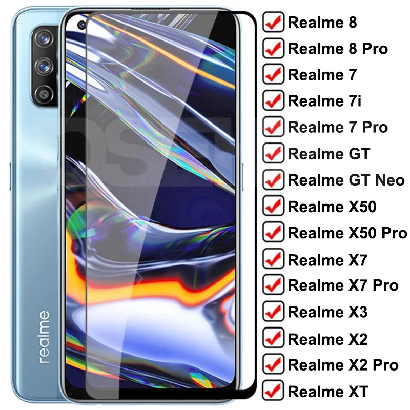 

9D Tempered Protective Glass on For Realme 8 7 Pro 7i Screen Protector Film OPPO Realme X2 X7 X50 Pro X XT X3 GT Neo Glass Case