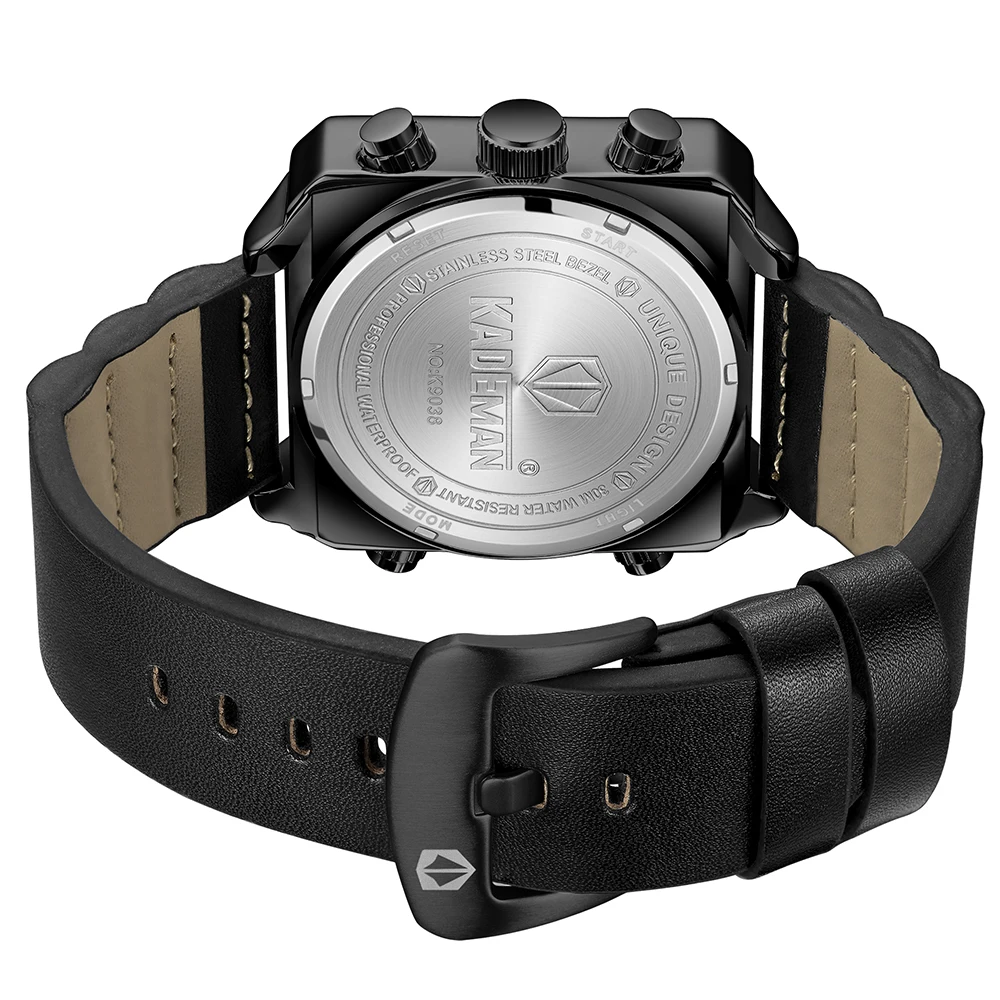 Мужские часы с двойным механизмом роскошные квадратные топ бренд KADEMAN