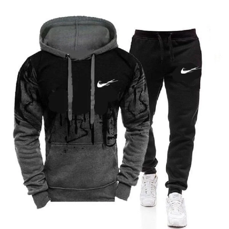 

Winter&Autumer 2020 new fashion running men's sports clothing sets two pieces cotton thick fleece hoodie+pants male sports suit