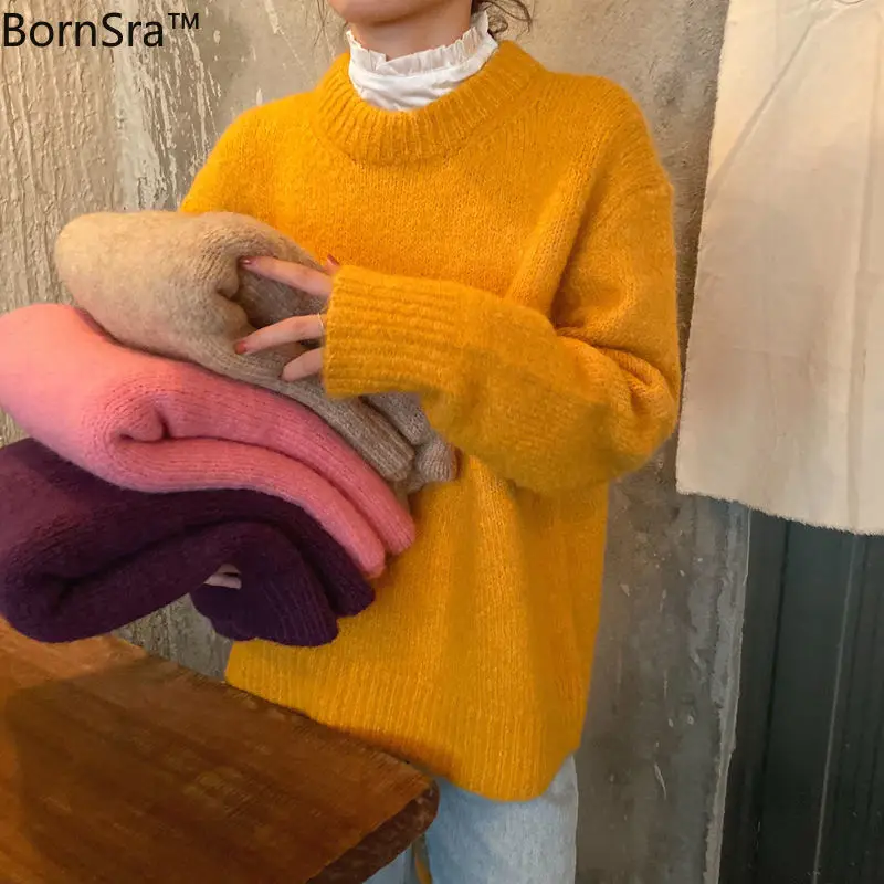 

Bornsra 2020 Autumn Winter Casual Computer Knitted O-Neck Sweater Women Regular Pullovers Winter Clothes for Women