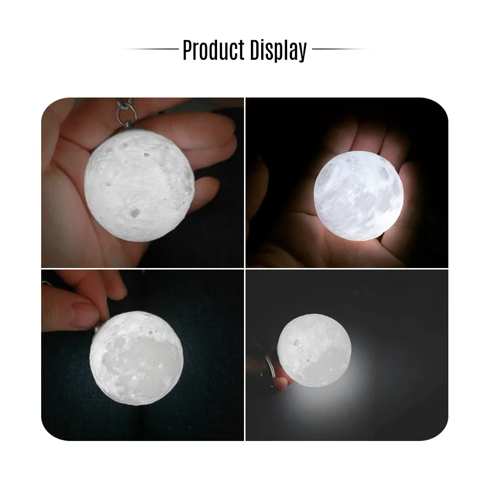 

3D Printing LED Light Hanging Decoration with Keychain Gift Moon Lamp for Room Home Decor Christmas Festival Kid Bag Accessory