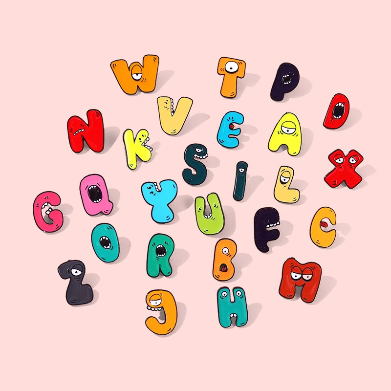 

Creative Cartoon 26 English Alphabet Shape Brooch Beautiful 26 Letter Brooch AZ Letter Brooch Backpack Badge Cute Lapel Pins