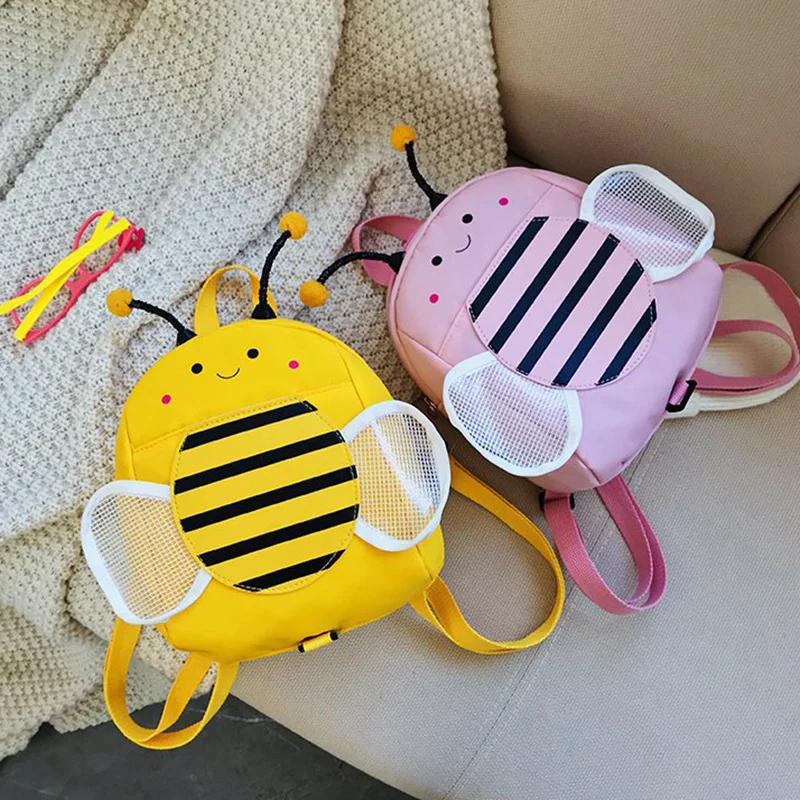 

2021 Cute Boys Girls Bee Shape Backpack Cartoon Child Backpack with Safe Anti-lost Leash Zipper Design Kindergarten Supply