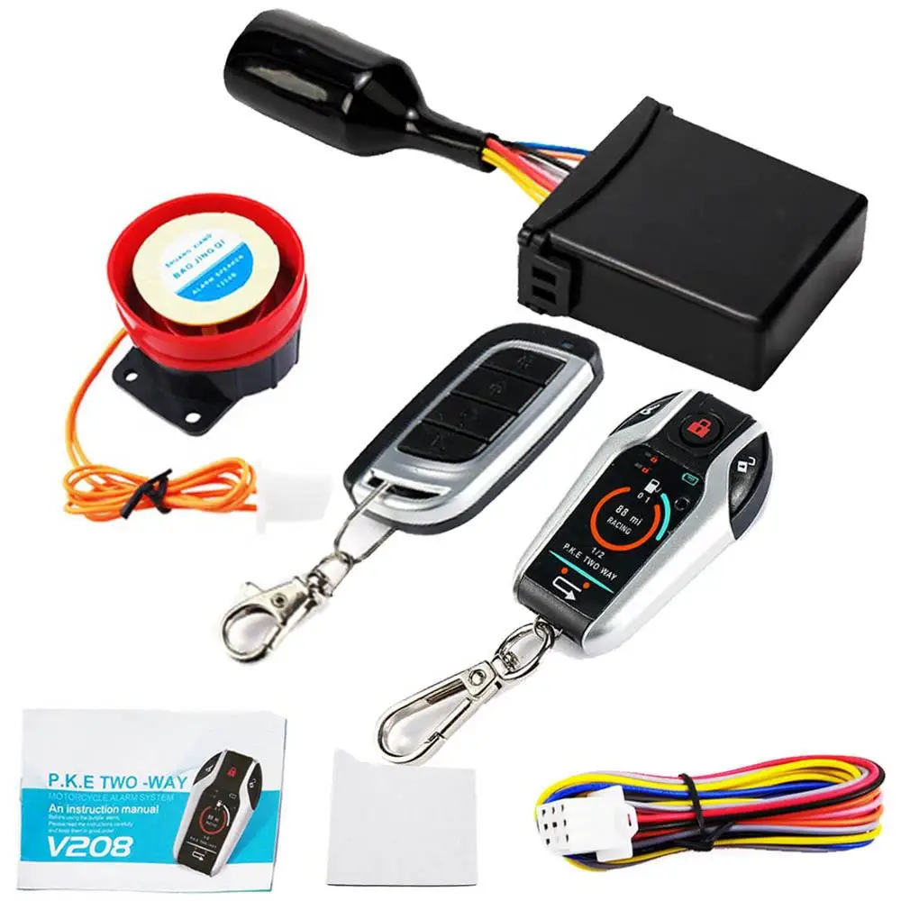 

Two Way Motorcycle Alarm System Scooter Anti-theft Burglary Alarm Remote Engine Start Stop Remote Locating Emergency Disarm