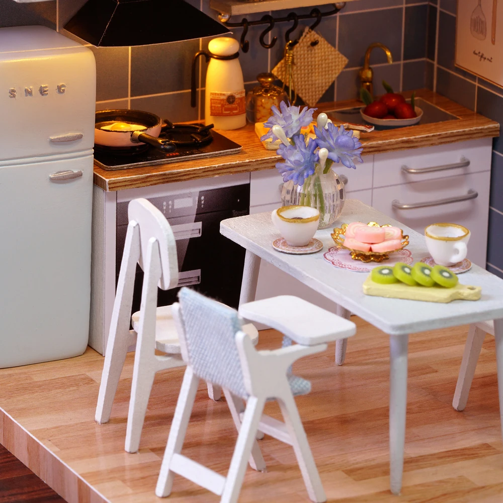 

DIY Miniature Loft Dollhouse with Furniture LED Lights Lifelike Mini 3D Wooden House Room Handmade Toy Christmas Birthday Gift