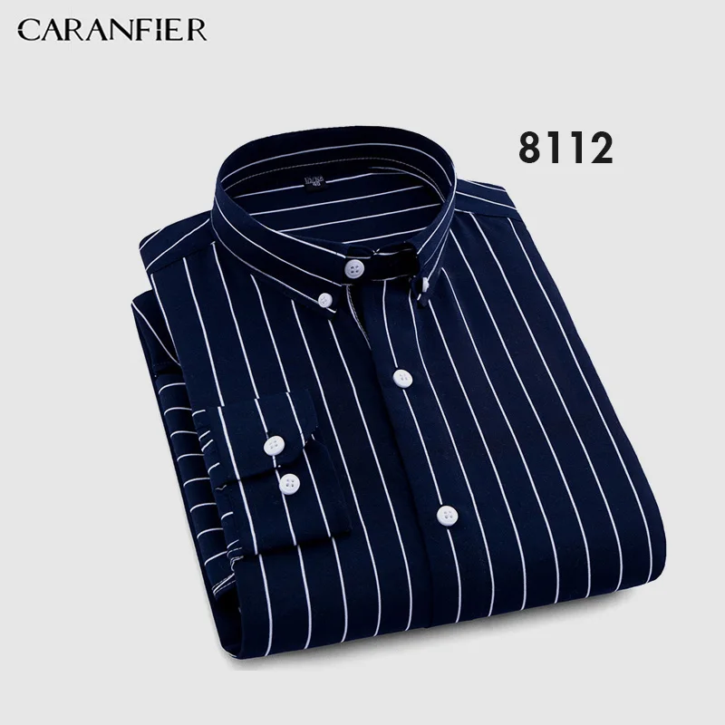 12 CARANFIER, Мужская одежда, клетчатая рубашка, мужская, весна, осень, длинный рукав, твил, формальная, деловая, мужская, светская, полосатая рубашка - Цвет: 12