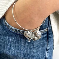 vintage silver baseball softball charms adjustable bangles for women sports style jewelry wholesale gift