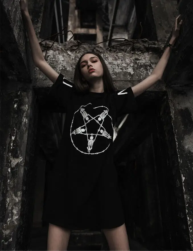 Панк рейв Женская готика пентаграмма печатных Повседневное платье PQ 375|Женские