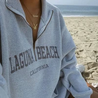 laguna beach sweatshirts gray letter embroidery sweatshirt 2021 new women oversized vintage collar pullovers women sweatshirts