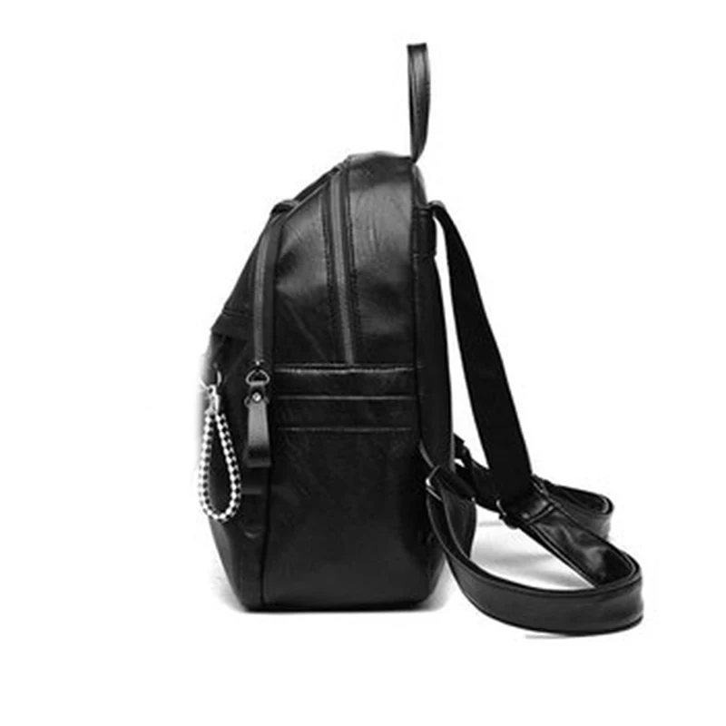 

Women PU Leather High-capacity Zipper Solid Black Backpack Outdoor Travel Packsack Daily School Casual Fashion Bag d88