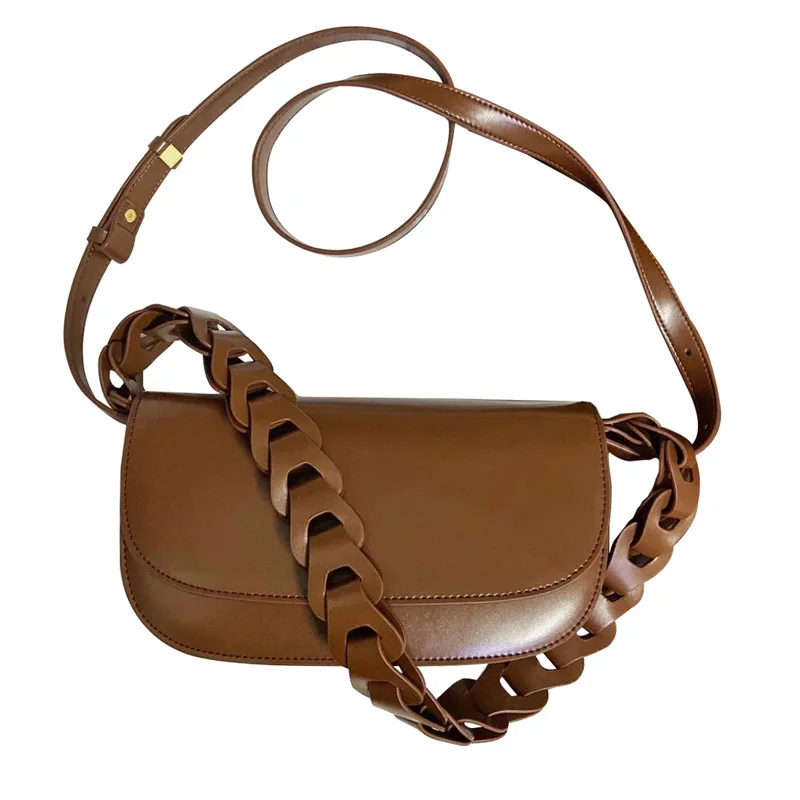 

Bag women's 2020 new leather hollow woven leather baguette bag wide shoulder strap underarm bag simple diagonal female bag