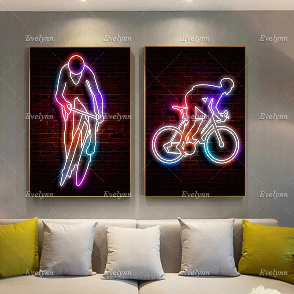 

Cyclist Neon Art Poster Modern Living Room Decor Canvas Wall Art Prints Nordic Home Decor Painting