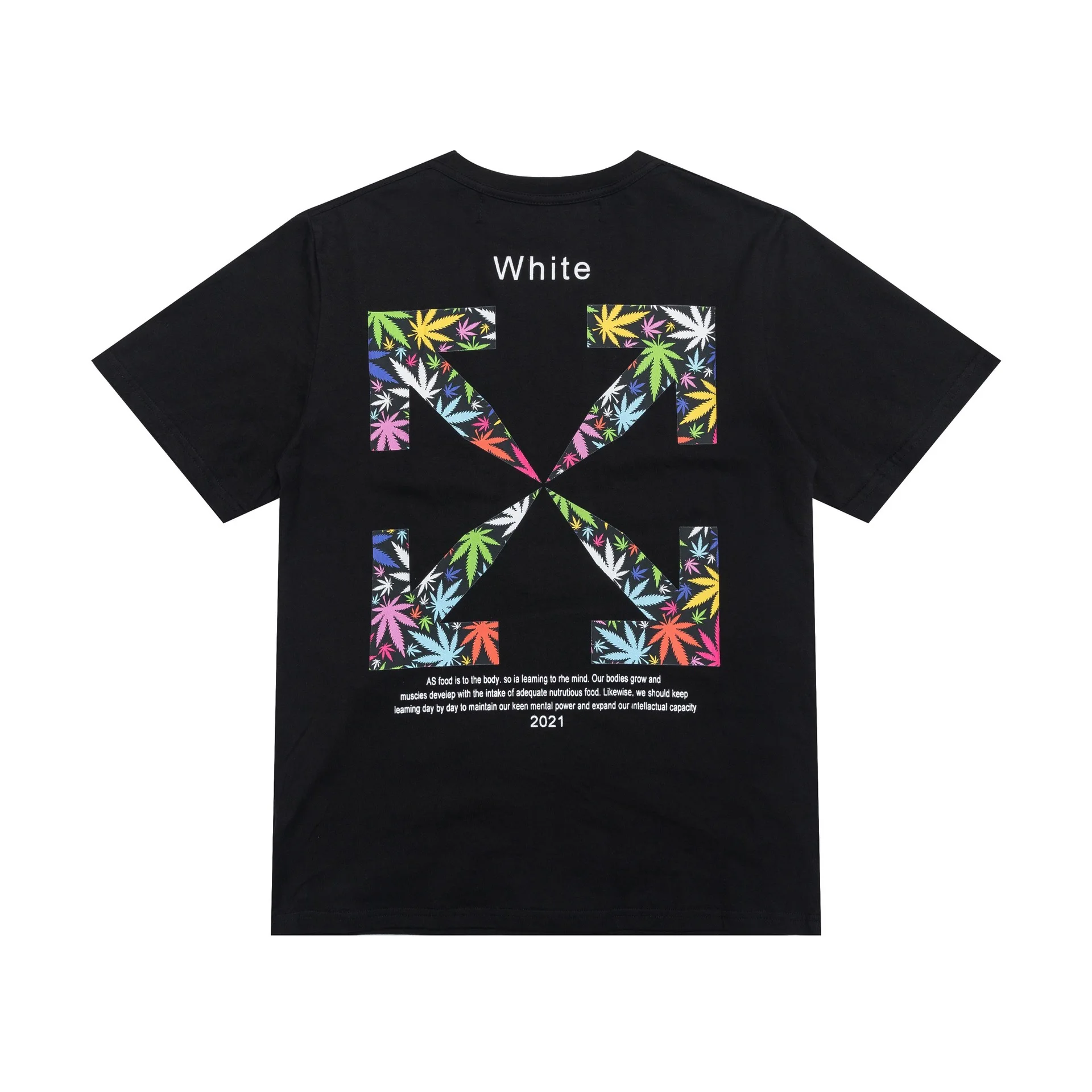 

OFF OW WHITE Summer Men's and Women's Color Maple Leaf Arrow Print Loose Short Sleeve T-Shirt High Street Half Sleeve