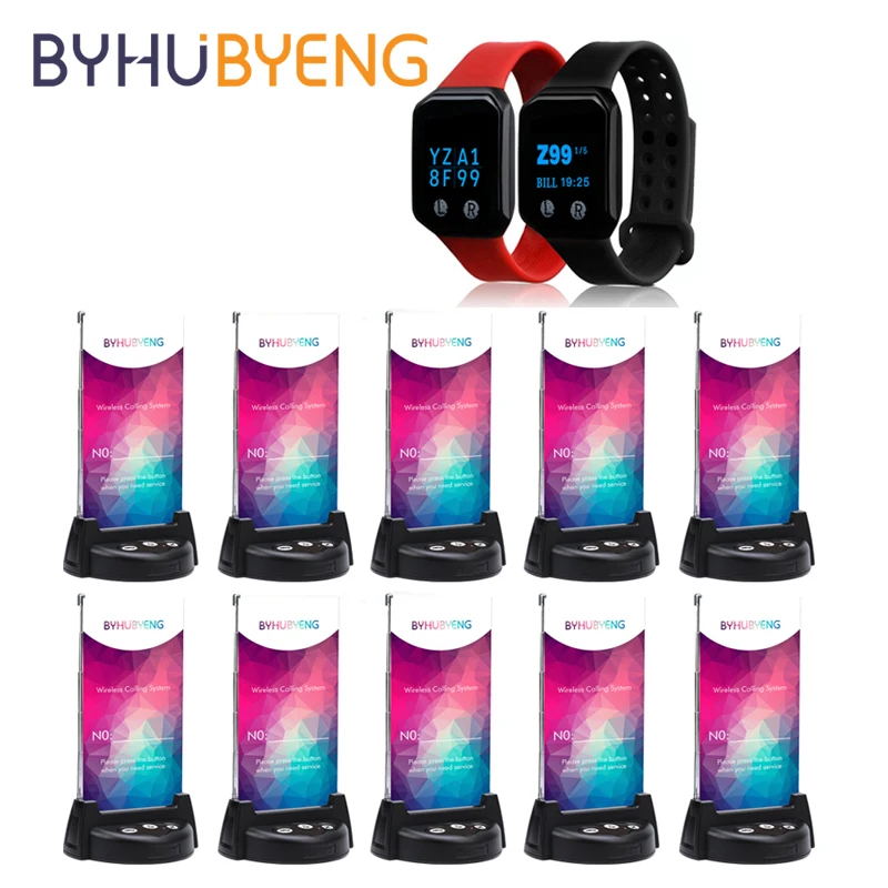 

BYHUBYENG Wireless Calling Customer Pager 2Pcs Watch Receiver 10Pcs Menu Order Pay System For Restaurant Bar KTV