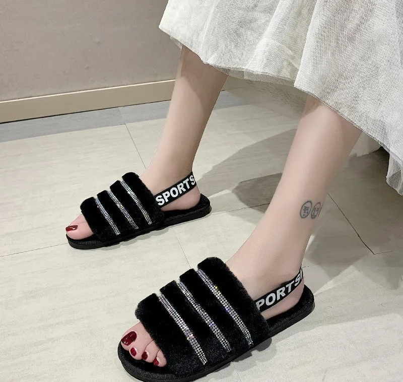 

Women's Winter Slippers 2021 New Colorful Plush Warm Furry Indoor Fashion Flip Flops Slip On Soft Slippers Claquette Femme