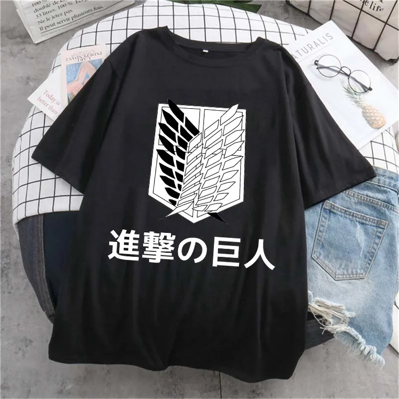 

Summer Attack on Titan Shingeki No Kyojin Men T-Shirt Cute Anime Cotton Print Unisex Cool Hip Hop T Shirt Streetwear Tees Female