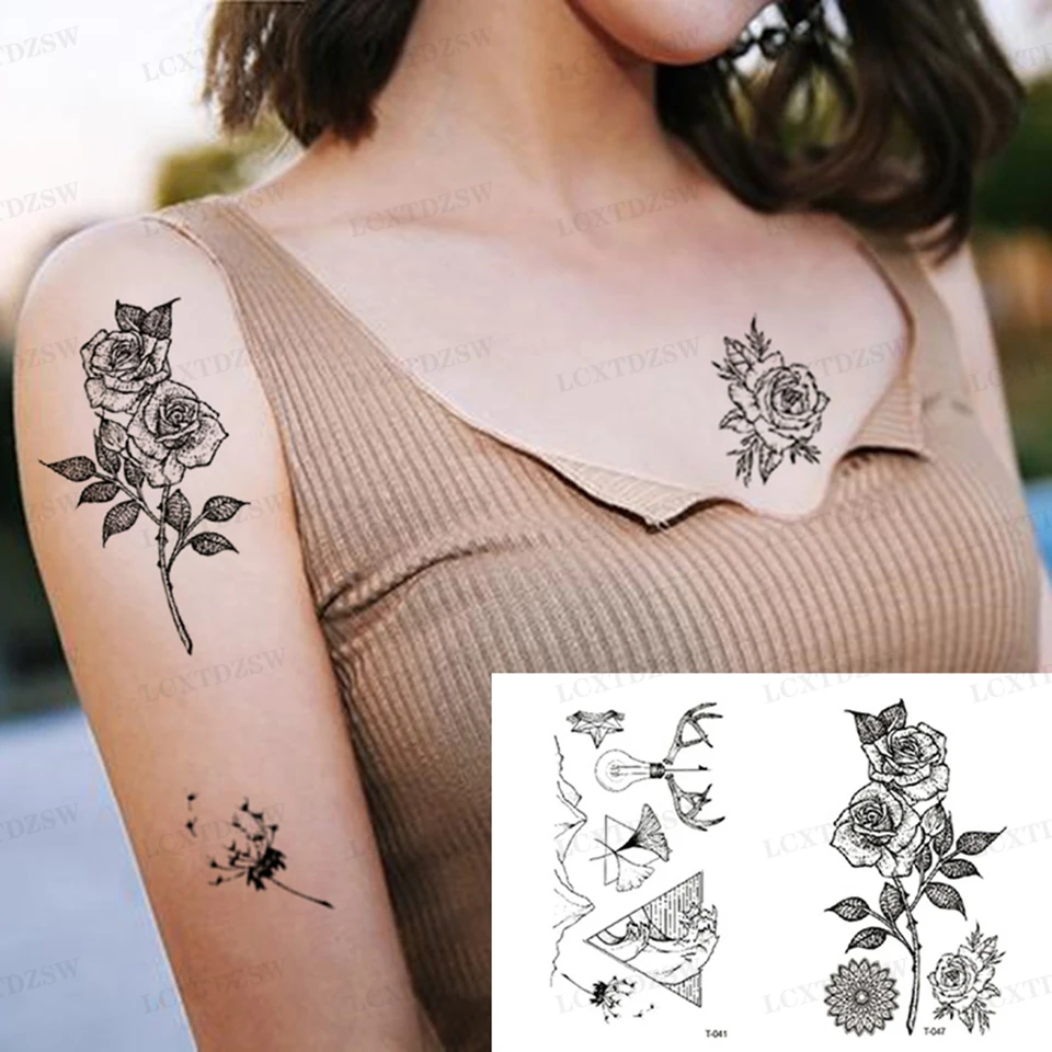 Temporary Waterproof Tattoos Stickers Panda Tattoo Body Art Arm Fashion Flower Fake Tattoos Decal Back Tattoo For Women Men