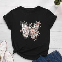 cherry butterfly print women t shirt short sleeve o neck loose women tshirt ladies tee shirt tops clothes camisetas mujer