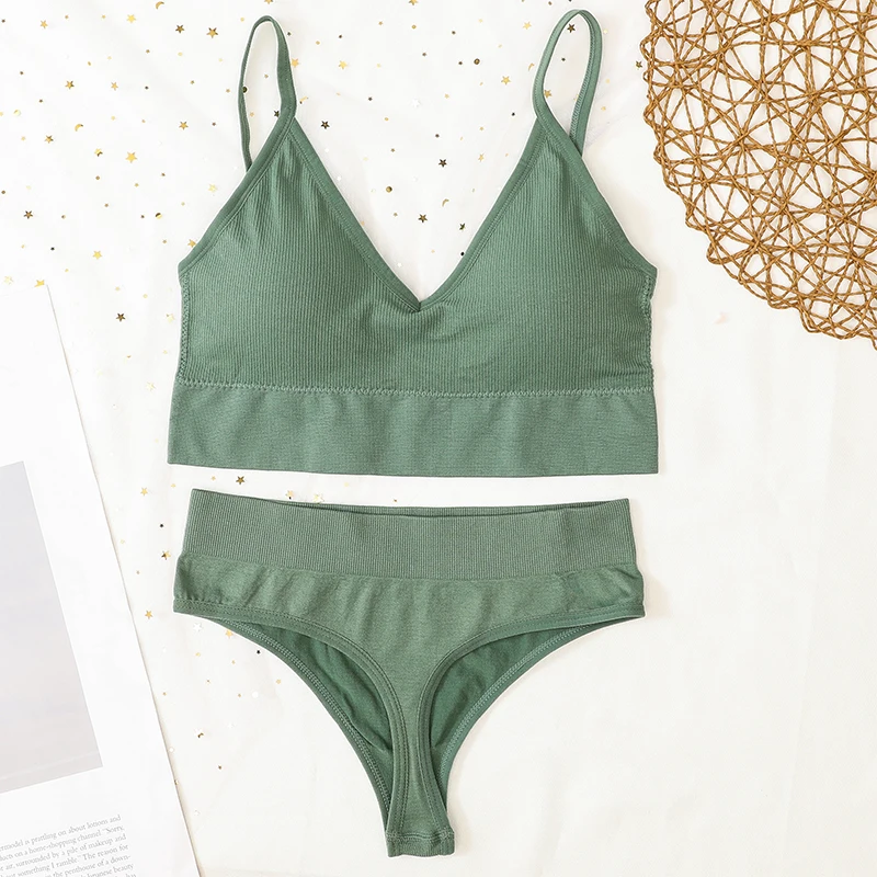 

Hot Sale Women Bra Panties Set Push Up Sports Bra Set Sexy G-String Seamless Active Bra Thong Lingerie Set Fitness Crop Top