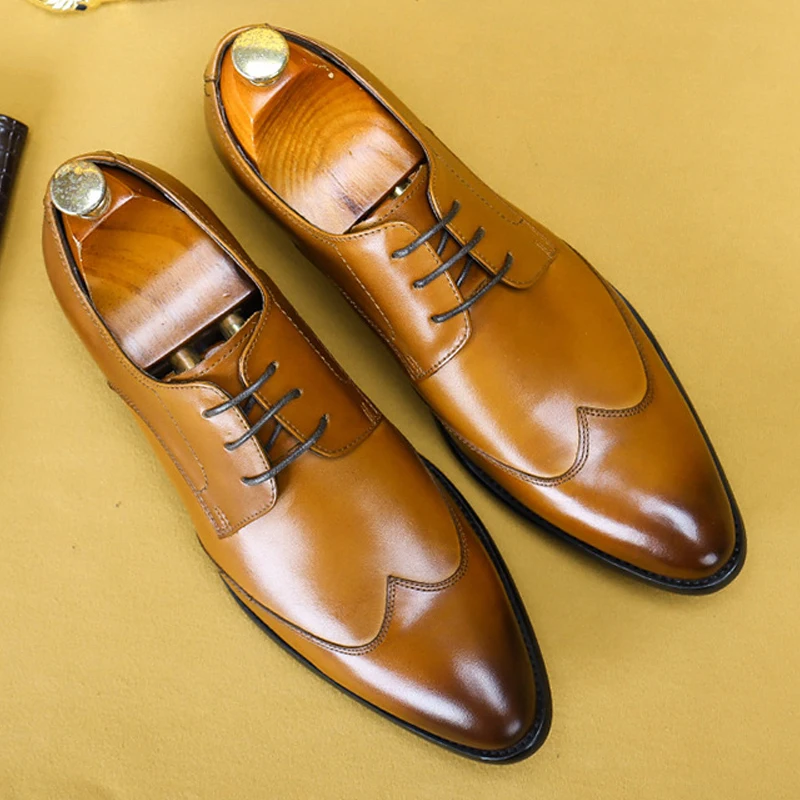 Мужские туфли оксфорды ручной работы классические из натуральной коровьей кожи