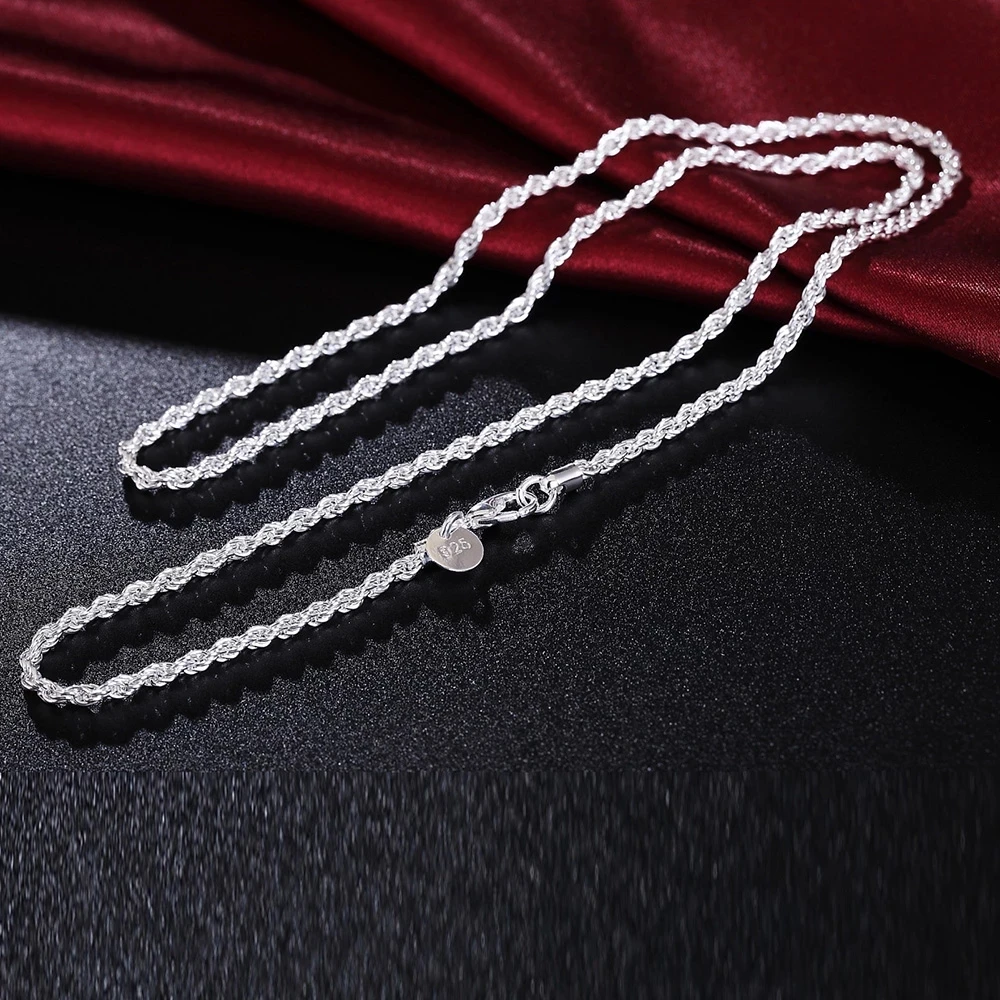 

925 Sterling Silver Necklace Twisted Rope Costume Chain 3mm*16‘’18''20''22''24''Men's Women's Jewelry