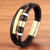 xqni stainless steel accessories multi layer hip hop rock style color mens leather bracelet new year gift