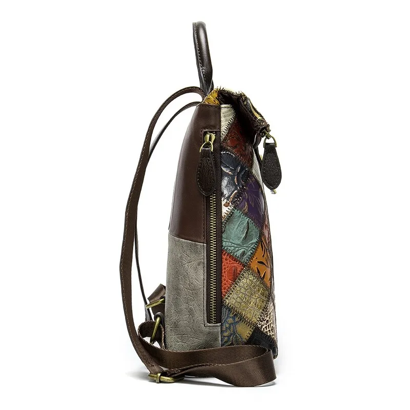 

Travel Backpack New Style Genuine Leather Women's Backpack Retro Style Contrasting Color Cool Schoolbag Small Backpack