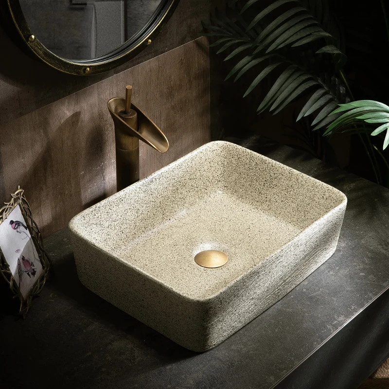 

Nordic ceramic washbasin square basin simple Antique bathroom European art washbasin home basin