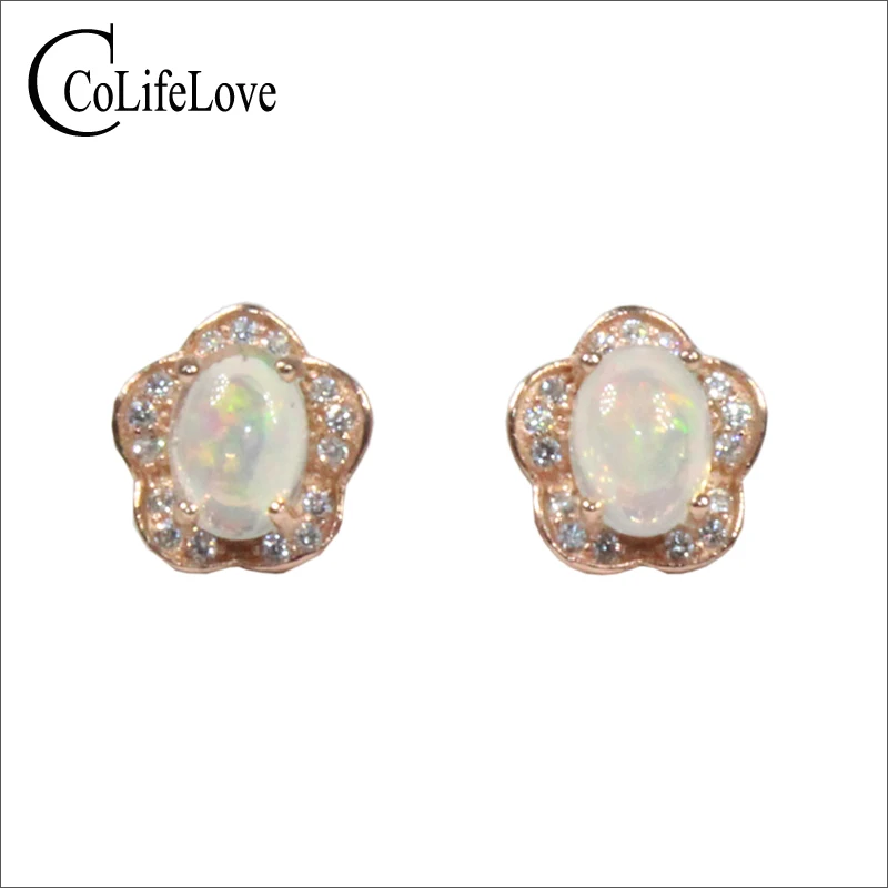 

925 Silver Opal Jewelry 5 Mm * 7 Mm Real Natural Opal Stud Earrings Opal Fine Jewelry Opal Earrings Gift for Woman
