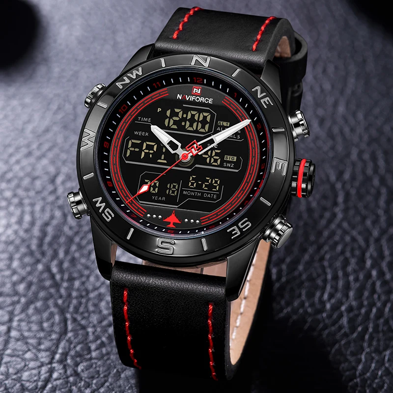 Часы наручные NAVIFORCE Мужские кварцевые повседневные Модные светодиодные цифровые
