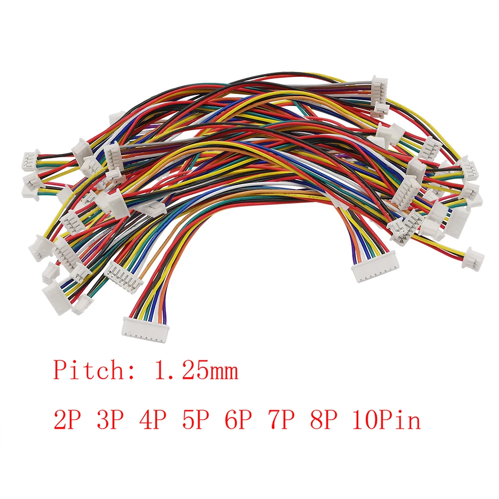 

10 шт./лот 10 см JST Коннектор шаг 1,25 мм 2P 3P 4P 5P 6P 7 P 8P 10 контактов гнездо-гнездо электронный Кабельный соединитель