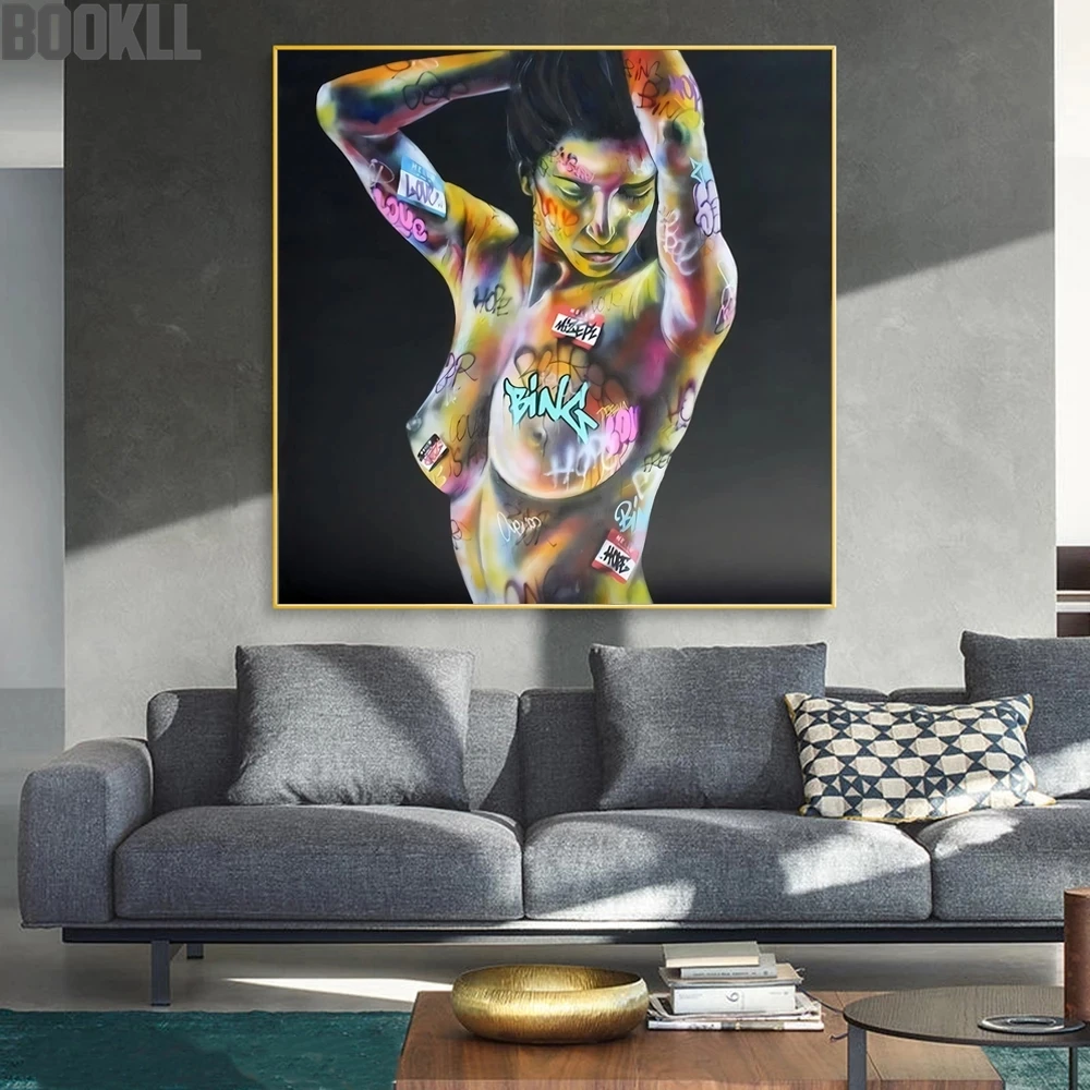 

Sexy Woman Body Graffiti Art Paintings On The Wall Art Posters And Prints NUde Woman Street Art Pictures Home Wall Decor Cuadros