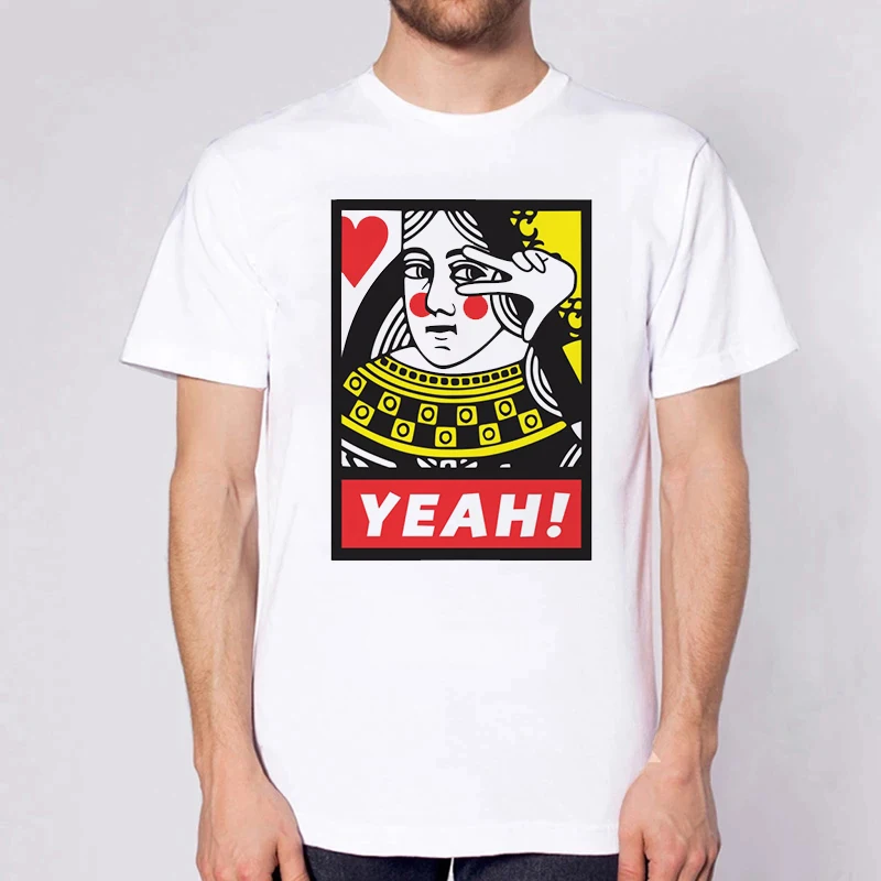 

Футболка мужская с круглым вырезом и коротким рукавом, модная Повседневная рубашка с принтом карты покера, ага, королевы, в американском сти...