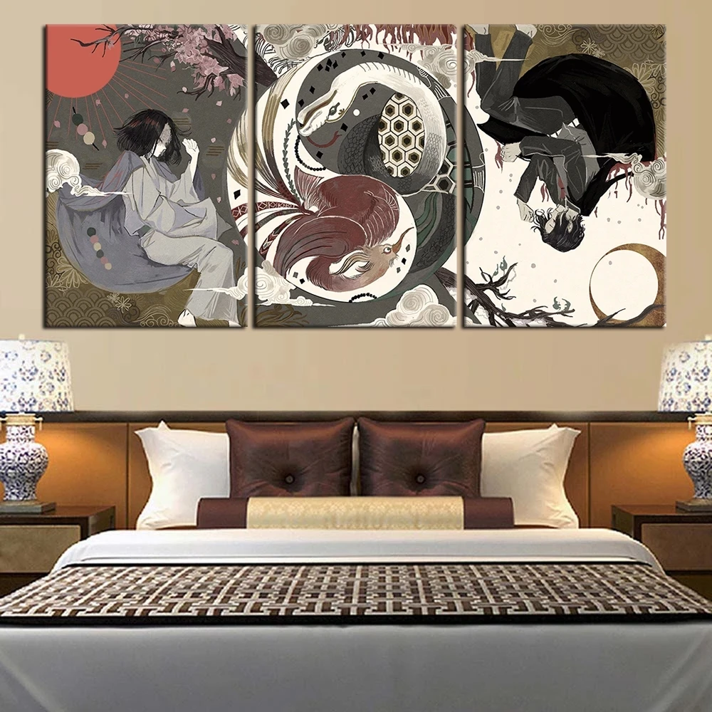 

3 Stuks Anime Poster Kimetsu Geen Yaiba Hd Prints Pictures Canvas Painting Home Decoration Wall Art Modular Living Room Frame