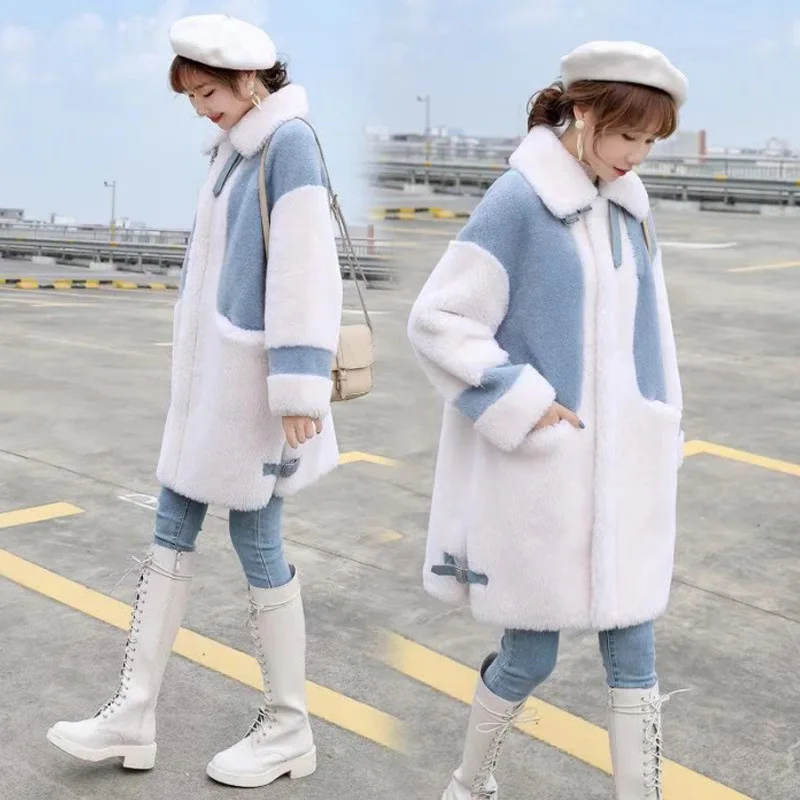 

Winter Luxury Fur Coat Women Jackets Female Thick Warm Korean Fashion Casual Outerwear Clothing Ladies Lambs Wool Beige Parkas