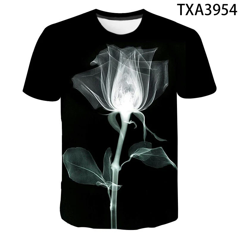 

3D Flower Rose Print T shirt Men Women Children Fashion Short Sleeve Harajuku Tops Brand Fitness Boy Girl Kids T-shirts Cool Tee