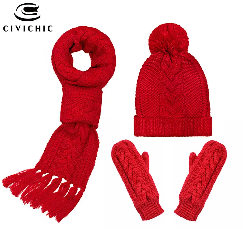 Шикарный женский вязаный шарф шапка перчатки флисовый Бархатный комплект из 3