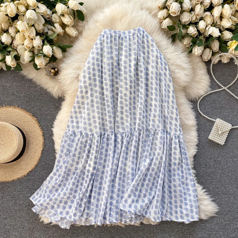

KUSAHIKI Woman Skirts Korean Floral Ruffle High Waisted Skirt Causal Fashion 2021 New Bottoms Sweet Skirt Mujer Faldas 6F836