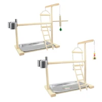 wood parrot playstand perch playstand gym stand playpen ladder with feed cups tray cockatiel bird exercise play toys