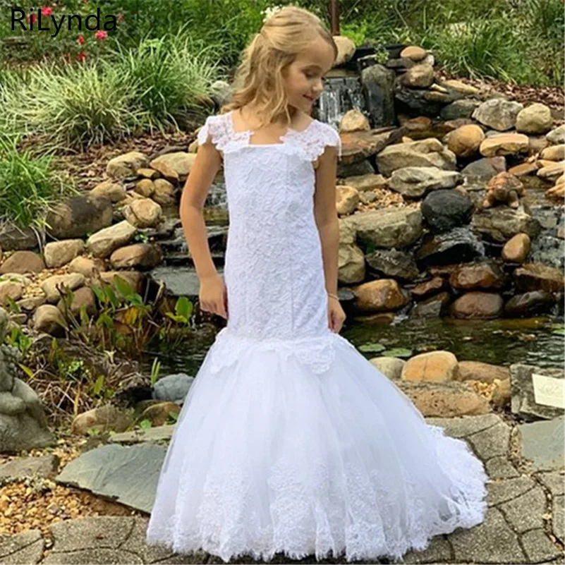 Новинка белое платье для девочек с цветами цвета слоновой кости кружевное на