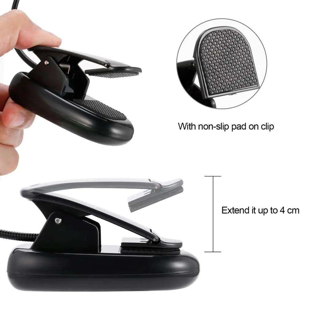 

LESHP Rechargeable 4LED Book/Music Light Flexible Clip Table Lamp Dimmable Adjustable Goose Neck Built-in 1000mAh Battery