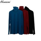 Футболка женская хлопковая в рубчик с длинным рукавом и высоким воротником