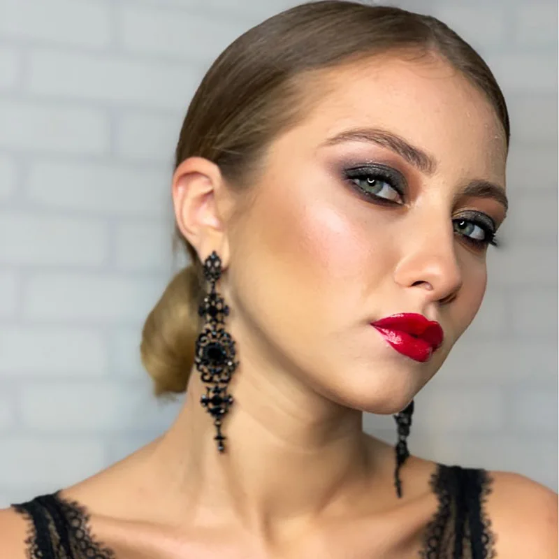 OCESRIO Fashion Vintage Long Earrings with Stones Large Black for Women Jewelry wedding Pendant ers-k02 | Украшения и аксессуары
